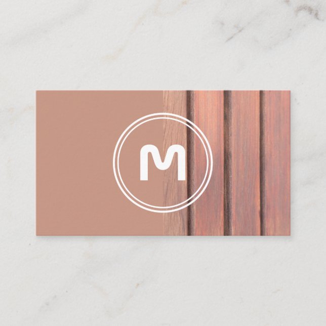 Elegant monogram trä med två tonfärgade brunkolsbr visitkort (Framsida)
