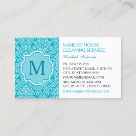 Elegant Monogram Turcoise Damask Houseservation Visitkort