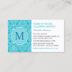 Elegant Monogram Turcoise Damask Houseservation Visitkort