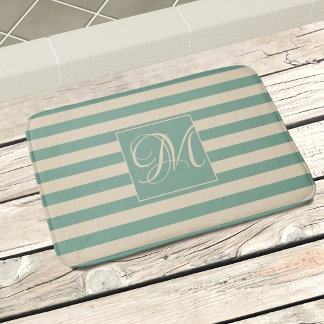 Elegant Monogram turkos Cream Rand Kusten Badrumsmatta