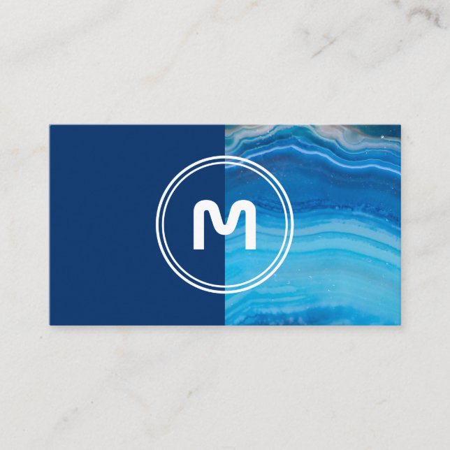 Elegant monogram två ton djupa, blå kristaller bus visitkort (Framsida)