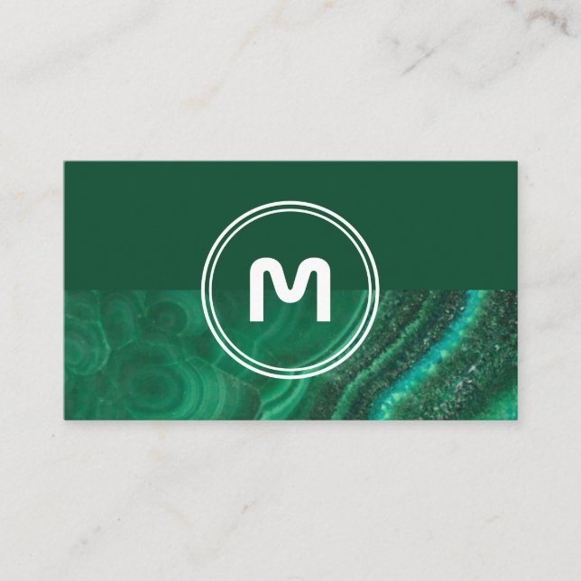 Elegant monogram tvåtonig djupgrön kristall visitkort (Framsida)