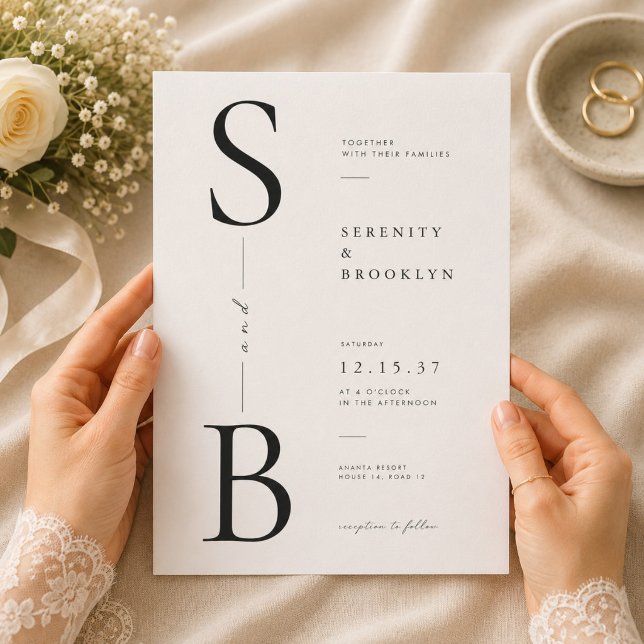 Elegant Monogram Typografi Bröllop Inbjudningar (Skapare uppladdad)