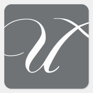Elegant Monogram U Stickers for Bröllop Grått Fyrkantigt Klistermärke