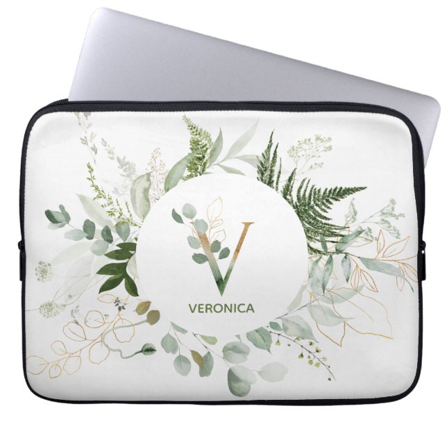 Elegant Monogram V Grönt Utandning Laptop sleeve (Framsidan)