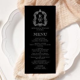 Elegant Monogram Vapensköld Black and White Bröllo Meny
