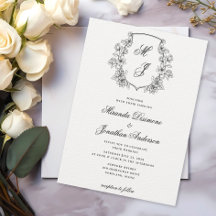 Elegant Monogram Vapensköld Black White Bröllop