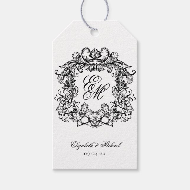 Elegant Monogram Vapensköld Bröllop Bridesmaid 2 Presentetikett (Framsidan)
