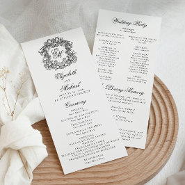 Elegant Monogram Vapensköld Bröllop Ceremony Program