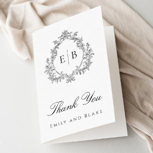Elegant Monogram Vapensköld Bröllop Tack Kort