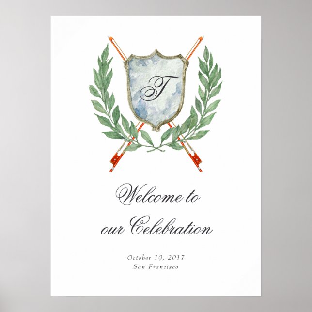 Elegant Monogram Vapensköld Musical Welcome Party  Poster (Framsidan)