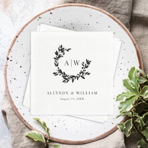 Elegant Monogram Vapensköld Photo Botanical Bröllo Pappersservett