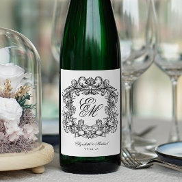 Elegant Monogram Vapensköld Vintage bröllop Vinflaska Etikett