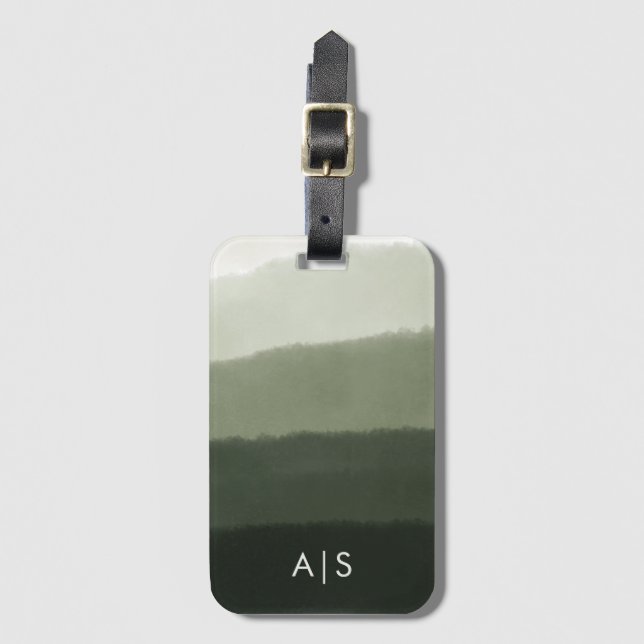 Elegant monogram vattenfärg djungelgrön ombré bagagebricka (Framsida vertikal)