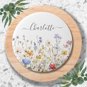 Elegant Monogram Vattenfärg Färgrik Vildblomma Knapp