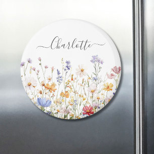 Elegant Monogram Vattenfärg Färgrik Vildblomma Magnet