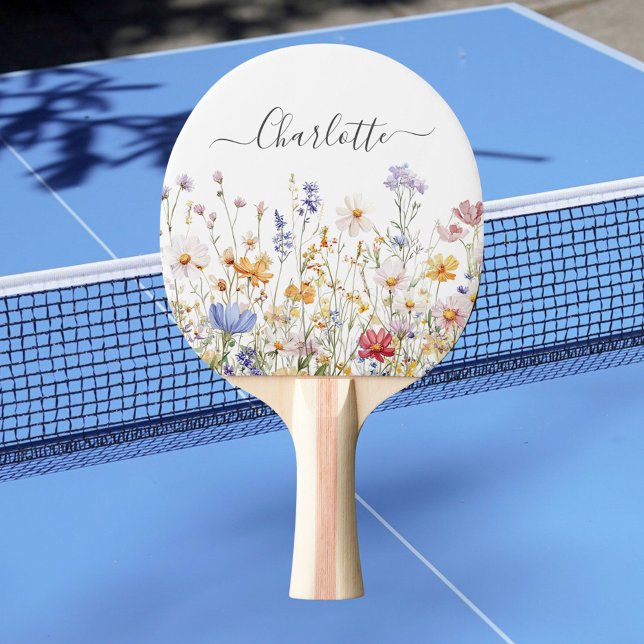 Elegant Monogram Vattenfärg Färgrik Vildblomma Pingisracket (In situ)