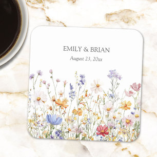 Elegant Monogram Vattenfärg Färgrik Vildblomma Underlägg Papper Kvadrat