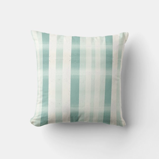 Elegant Monogram Vattenfärg Grön Kräm Randig Kudde (Framsida)
