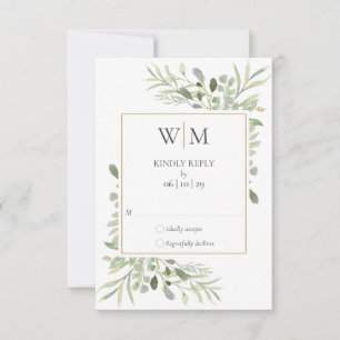 Elegant Monogram Vattenfärg Grönska Bröllop OSA Kort