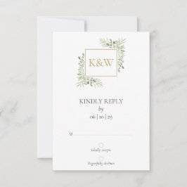 Elegant Monogram Vattenfärg Grönska Bröllop OSA Kort