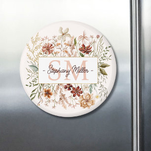 Elegant Monogram Vattenfärg Höst Vildblomma Blommi Magnet