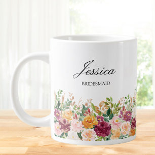 Elegant Monogram Vattenfärg Ros Blomma Brudtjänste Jumbo Mugg