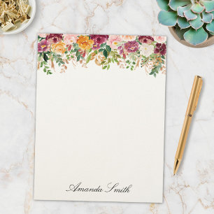 Elegant Monogram Vattenfärg Ros Blomsterträdgård Brevhuvud