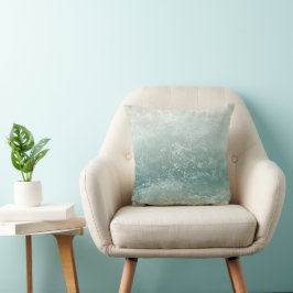Elegant Monogram Vattenfärg Vågor i Blått vid Kust Kudde