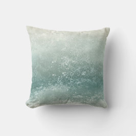 Elegant Monogram Vattenfärg Vågor i Blått vid Kust Kudde