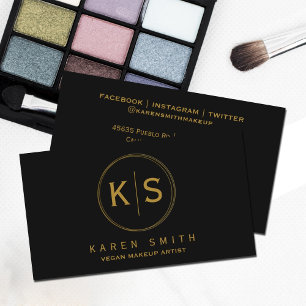 Elegant Monogram Vegan Makeup Artist Visitkort