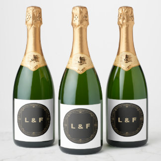 Elegant Monogram Vin-etikett - Svarta och Guld tem