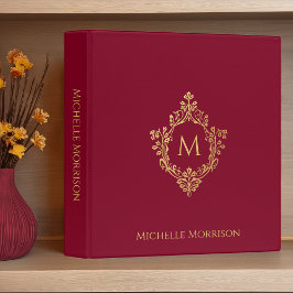 Elegant monogram vinröd falsk guldkrön och namn