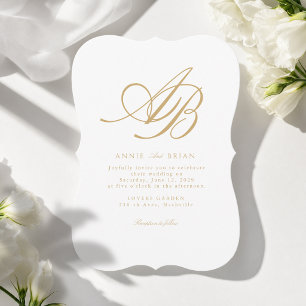 Elegant Monogram Vit Beige Guld Bröllop Inbjudningar