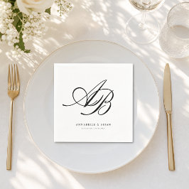 Elegant Monogram Vit Bröllop Pappersservett