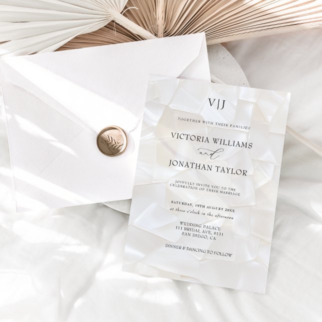 Elegant monogram vit bröllopsinbjudan inbjudningar (Skapare uppladdad)