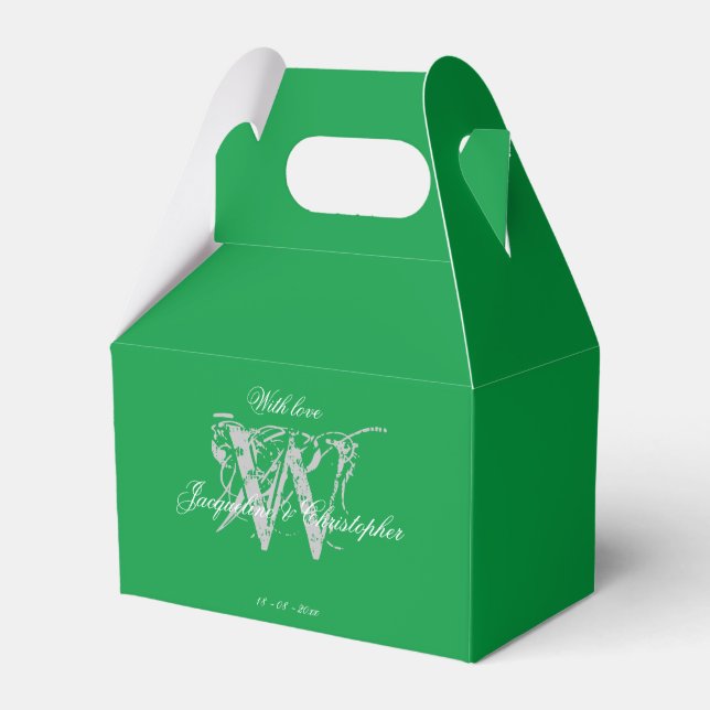Elegant Monogram Vit Namn Smaragdgrön Bröllop Presentaskar (Framsidan Sidan)