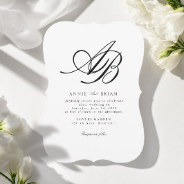 Elegant Monogram Vit Svart Bröllop Inbjudningar