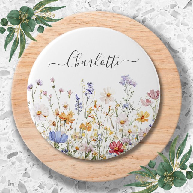 Elegant Monogram Watercolor Colorful Wildflower Knapp (In situ)
