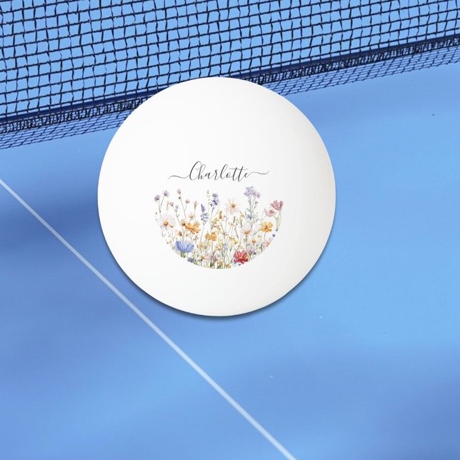 Elegant Monogram Watercolor Colorful Wildflower Pingisboll (In situ)