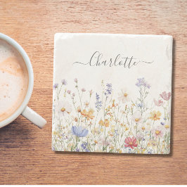 Elegant Monogram Watercolor Colorful Wildflower Stenunderlägg