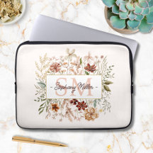 Elegant Monogram Watercolor Fall Wildflower Floral