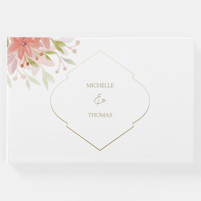 Elegant Monogram Watercolor Flowers Guest Bok (Framsida)