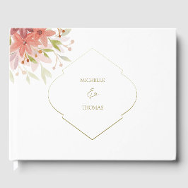 Elegant Monogram Watercolor Flowers Guest Bok