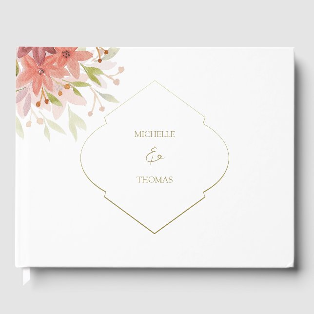 Elegant Monogram Watercolor Flowers Guest Bok (Framsida)