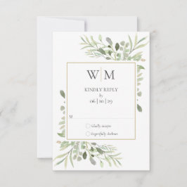 Elegant Monogram Watercolor Greenery Bröllop OSA Kort