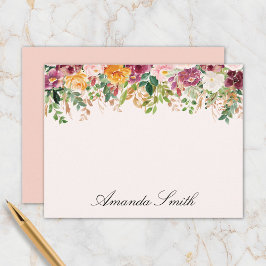 Elegant Monogram Watercolor Ro Blomsterträdgård Anteckningskort