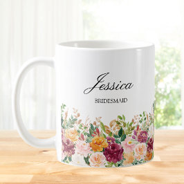 Elegant Monogram Watercolor Ro Flower Bridesmaid Kaffemugg