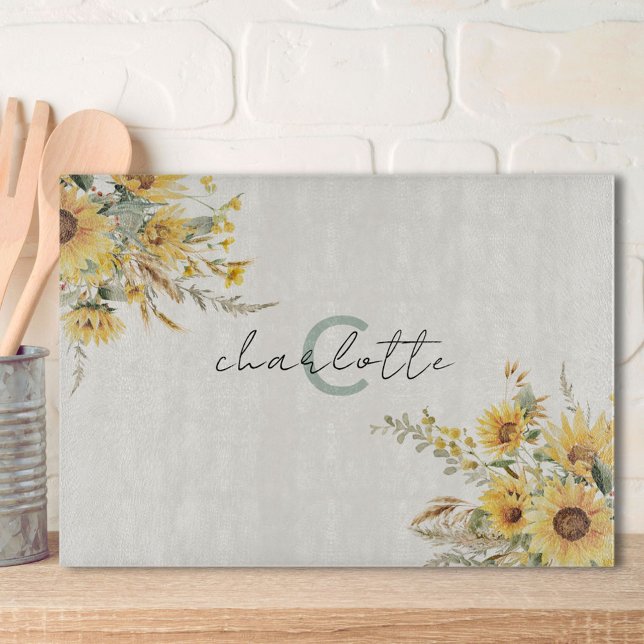 Elegant Monogram Watercolor Solros Bouquet (In situ)