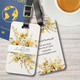 Elegant Monogram Watercolor Solros Bouquet Bagagebricka